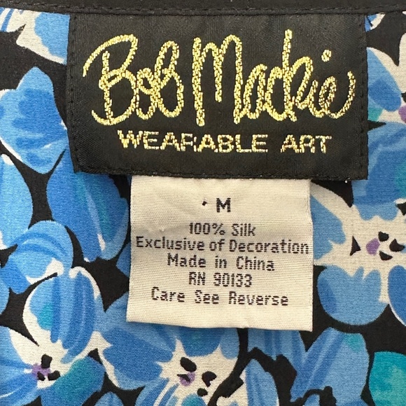 Bob Mackie Vintage 100% Silk Jeweled Blouse Black Blue Size Medium M - Picture 3 of 6